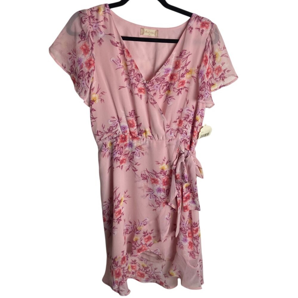 Altar'd State Dress Size M Faux Wrap Pink Floral Ruffle Chiffon Danity Coquette
